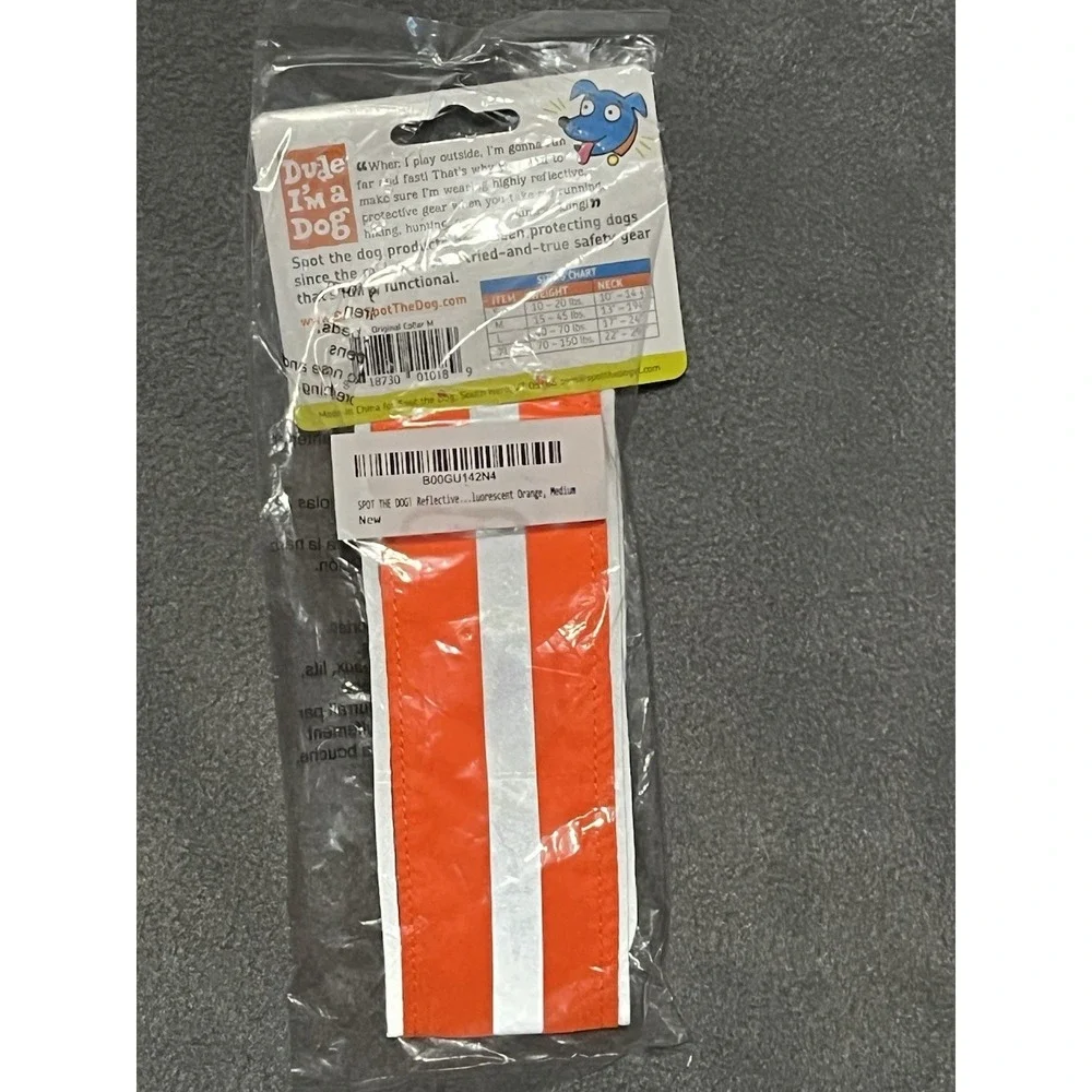 New Orange Spot The Dog Reflective & Protective Dog Collar Size Medium 15-45 Lbs